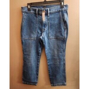J. Crew Factory Cropped Ankle Patch Pocket Utility Blue Denim Jeans Size 27P NWT